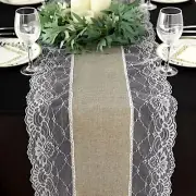 TAUPE 16"x108" Faux Burlap with Lace TABLE RUNNER Wedding Party Home Decorations