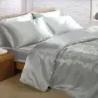 Silver Satin Single Duvet Cover, Fitted Sheet & 2 Pillowcases Bedding