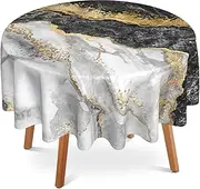 UIUPRO Black White Gold Marble Round Tablecloth 60 inch,Abstract Circle Table Cloth Polyester Waterproof Stain Wrinkle Free Table Cover for Home Kitchen Dining Party Pinic Patio Outdoor Decor