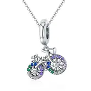 925 Sterling Silver Bicycle Pendant With Zircon Beads For Diy Bracelet Style - Pendant + Bare Chain