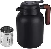 1.5 L Thermos Flask, Insulated Jug with Wooden Handle, 316 Stainless Steel Double-Walled Thermal Coffee Pot, Teapot Thermal with Removable Tea Strainer, Jug with Drip-Free Spout for Coffee, Tea, Milk