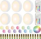 Compact Wireless Puck Lights - Remote Control, Timer & Color Options, 6-Pack