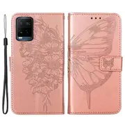 Wallet Design Tpu And Pu Leather Phone Case Imprinting Big Butterfly Flower Pattern Stand Phone Cover With Hand Strap For Vivo Y21 / Y21s / Y33s