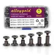 90 Sets Black Chicago Screw Leather Assorted Kit Ï¼Œ6 Sizes of Screw Rivets For