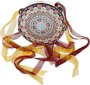 Yardwe Handheld Tambourine Drum with Ribbons Vintage Percussion Hand Drum for Dance Parties and Photo Shoots Durable Body with Jingles