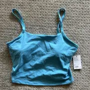 FLX Low-Impact Longline Sports Bra L Teal Wicking Jersey NWT