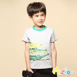 Azio kids美國派 男童 衣 三隻鱷魚印花圓領配色短袖T恤(灰)