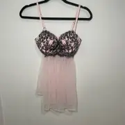 NWT 34C Victoria's Secret Pink Sheer Open Back Flowy Black Lace Bra Top Sexy