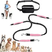 Upliftjoys Hands Free Dog Leash with Zipper Pouch, Entrancet Hands Free Dog Leash, Dual Padded Handles Running Leashes for Medium and Large Dogs, for Walking (Pink,Double Rope)