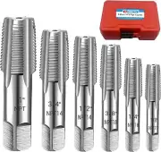 6-Piece NPT Pipe Tap Set, 1", 3/4", 1/2", 3/8", 1/4", 1/8" NPT Tap Set, Carbon S
