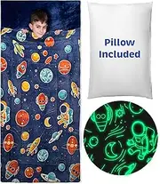 Kids Sleeping Bag for Boys & Girls, Glow in The Dark Sleeping Bags Kids Ages 3+, Large Sleeping Bag for Kids with Pillow Pocket, Extra Soft Toddler Sleeping Bag - Kids Sleep Bag Blanket (66'' x 33')