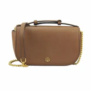 【TORY BURCH】小包-金屬鍊帶防刮磁吸翻蓋手提肩斜兩用包(咖啡)