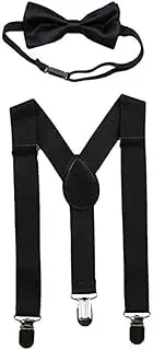 [Sinen] Baby Suspenders and Bow Tie Set Adjustable Kids Suspender Bowtie Sets for Boys and Girls-Black, Black
