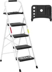 4 Step Ladder with Wide Anti-Slip Pedals, Folding Step Stool Capacity 182KG, Spo