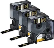 NineLeaf 3 Pack Replacement for Dymo D1 45024 S0720640 A45024 12mm x 7m 0.47'' 1/2 inch Gold on Black Label Tape for Label Writer 350D 400 450 450D 500TS PC PC II Wireless PnP ColorPop Label Maker