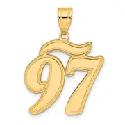 14k Yellow Gold Brushed Border Script Number 97 Pendant