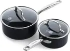 GreenPan Prime Chatham 1QT & 2QT Saucepan Pot Set with Glass Lids, Hard Anodized