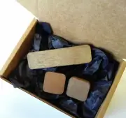 Wood cufflink and tie clip set walnut wood