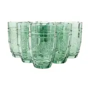 6 Green Ornate Highball Glasses