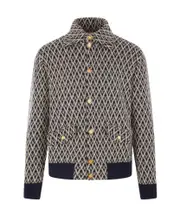 patterned-jacquard cardigan L navy blue