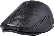 [CVMRBY] Winter Hats,Men Leather Beret with Ear Flaps Cowhide Adjustable Golf Hat Autumn & Winter