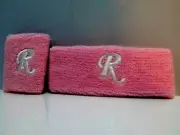 Nos Pink Monogram Initial R Sport Headband Sweatband Wristband Set Track Retro