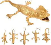 BCOATH 6Pcs Simulation Animal Models Miniature Plastic Lizard Figurines for Home Decor Garden and Crafts Adorable Gold Animal Ornaments for Micro Landscaping