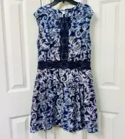 BCBGmaxazria Aymeline Lace-Trim Print-Blocked Dress, Size-8