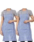 Simple Adjustable Set of 2 Blue Checked Cotton Fabric Apron For Women