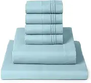 Mellanni Queen Sheet Set - 6-Piece Iconic Collection Bedding, (Including 4 Pillowcases), 16-Inch Deep Pocket, Easy Care, Extra Soft, Cooling Sheets, Brushed Microfiber - Aqua