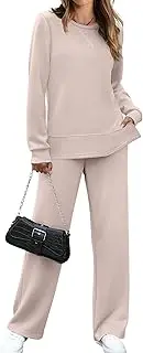 [OFEEFAN] Women's 2 Piece Lounge Set Travel Airport Outfits Side Slit Tracksuit Wide Leg Loungewear Baggy Comfy Sweatsuit S-3XL