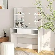 Makeup Table with LED Lights 100x40x135 cm MDF Shining White,Elegant Makeup Table with LED Mirror for Modern Bedroom and Bathroom Vanity Units