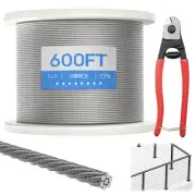 600FT 1/8" Stainless Steel Cable with Cutter, T316 Marine Grade, Stainless St...