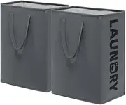 [CHICVITA] Large Laundry Basket Tall Hampers with Extended Handles, Collapsible Cloth Bins in the Dorm and Family, Foldable Laundry Hampers for Clothes Toys, Towel, 2-Pack 75L, Grey Bin