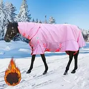 Turnout Blanket for Horses, Waterproof Thickened Horse Sheet with Detachable Neck Cover,1600D Nylon Outer, 400g Heavy Weight Filling, Pink (US 78IN(EU 145cm))