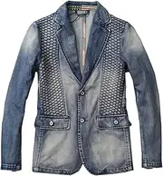 [HEYDHSDC] Mens Casual Slim Fit Denim Jackets Spring Vintage Overcoat European Dress Blazer Coat