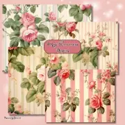 Junk Journal Paper Lot Rose Wallpaper, Junk Journal Supplies, Scrapbooking, Tags