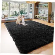 Soft Shag Area Rug 4x6 Black Fluffy Fuzzy Non-Slip Accent Rug for Bedroom,