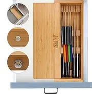 Kid Safe in-Drawer Bamboo Sharp Knives Holder & Organizer. (Knives Not Included). Multi Purpose Lock Box. Only 5.5 Inches Wide. Holds up tp 25 Knives. Best Knife Block Alternative!