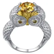 Women Fashion Yellow Topaz 925 Sterling Silver Filled Strigiformes Owl Ring R38