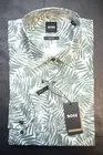 Hugo Boss Men's Hank Kent Slim Fit Leaf Print Stretch Cotton Dress Shirt 41 16