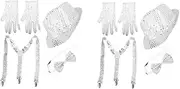 [DEARMAMY] 2pcs Trendy Sequin Fedora Hat Bow Tie Set Perfect for Wedding Party Celebrations