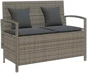 vidaxl Garden Storage Bench with Cushion - Grey Poly Rattan Patio Seating/Lounger with Spacious compartments and Safe, Easy-Opening lid