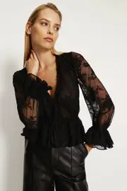 natoli embroidered mesh blouse in black