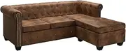 L-Shaped Chesterfield Sofa Artificial Suede Leather Brown Comfy Couch for Living Room, Small Space Sleeper Sofa Bed Furniture & Folding Chairs