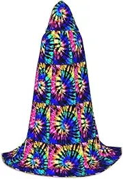 Exotic Tribe Tie Dye Style Print Halloween Hooded Cloak Full Length Cape With Hood For Men And Women For Carnival