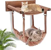 JSPYFITS Wooden Cat Hammock with Double Layer, Brown - Premium Modern Cat Bed & Furniture for Small to Large Kitty