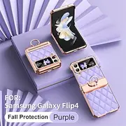 Phone Case For Samsung Galaxy Z Flip 6 Z Flip 5 Z Flip 4 Z Flip 3 Back Cover Bling Rhinestone Plating Crystal Diamond PC PU Leather