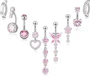 [Beautidots] 9PCS Belly Button Ring Dangle Stainless Steel Belly Rings 14G 1.6MM Belly Piercing Cute Navel Ring Piercing Jewelry Belly Ring for Women, Metal, no gemstone