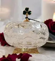 Killarney Crystal Emerald & 22k Gold Covered Trinket/Jewelry Dish Ireland EUC